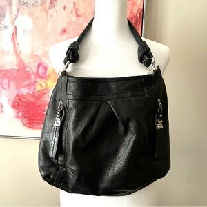 B. Makowsky Black Leather Hobo Shoulder Bag Excellent Condition